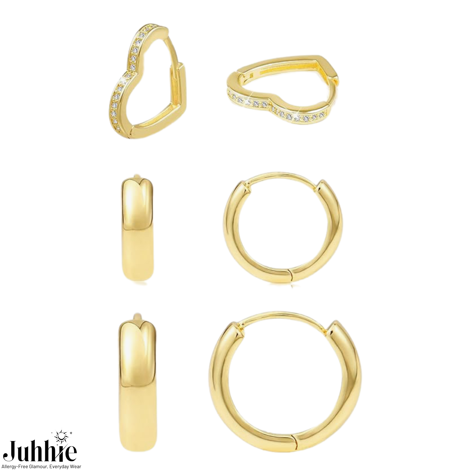 Small Huggie Hoop Earrings - Set of 3 or 6 Pairs of 14k Gold