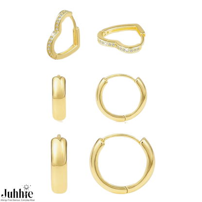 Small Huggie Hoop Earrings - Set of 3 or 6 Pairs of 14k Gold