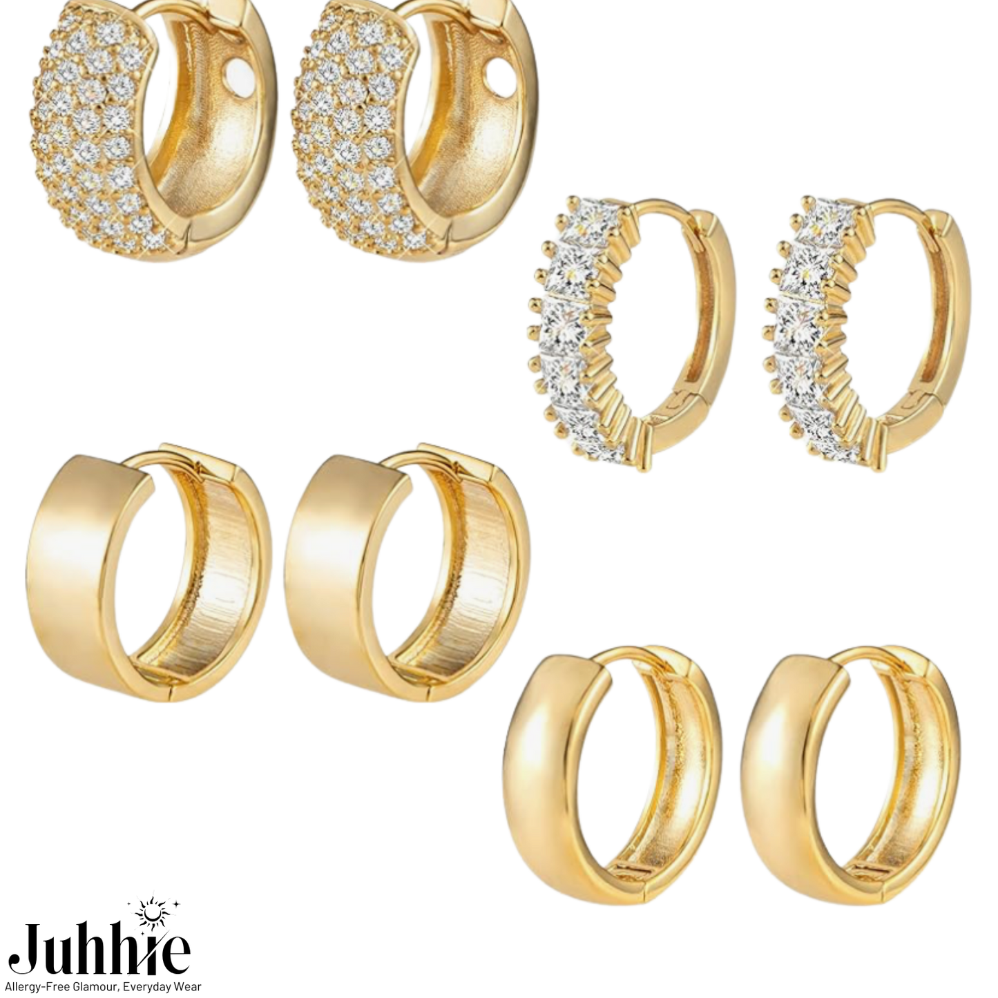 3 Pairs of 14k Gold - Small Huggie Hoop Earrings