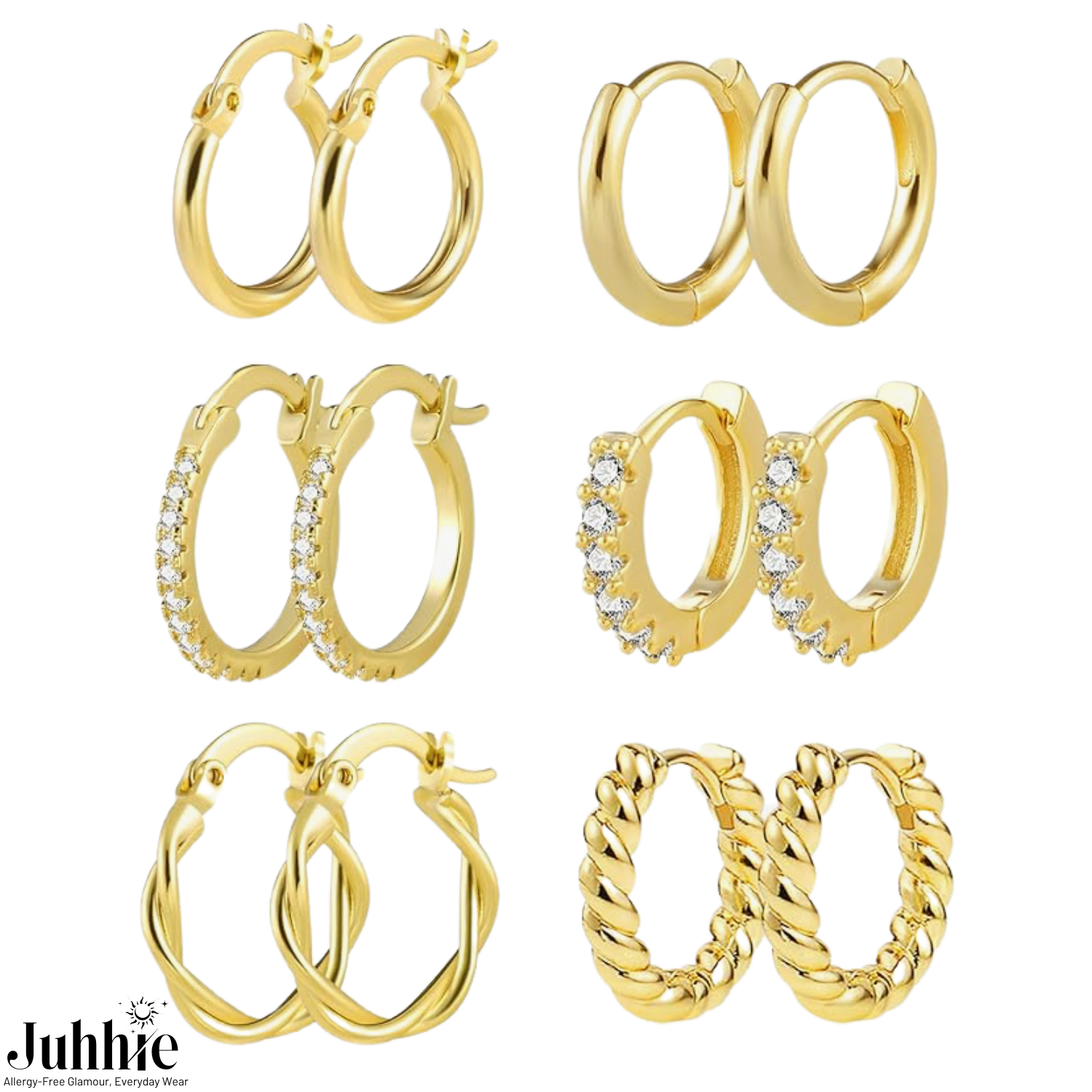 3 Pairs of 14k Gold - Small Huggie Hoop Earrings