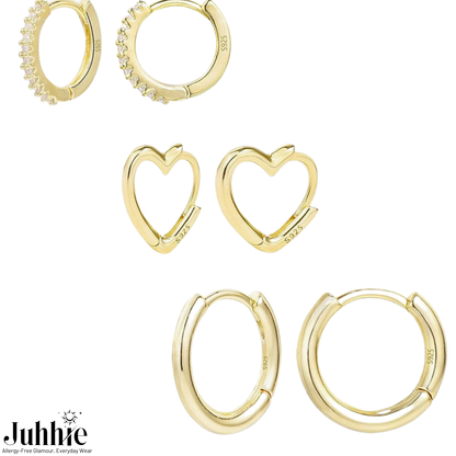 3 Pairs of 14k Gold - Small Huggie Hoop Earrings