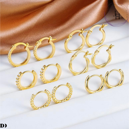 Small Huggie Hoop Earrings - Set of 3 or 6 Pairs of 14k Gold